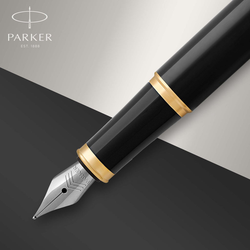 Parker IM Fountain Pen Black Lacquer and Gold Trim Medium Nib