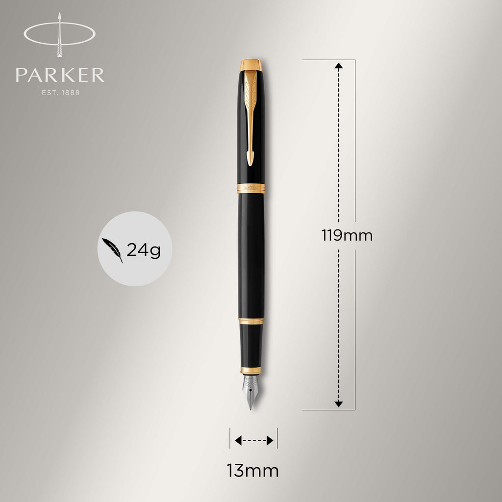 Parker IM Fountain Pen Black Lacquer and Gold Trim Medium Nib