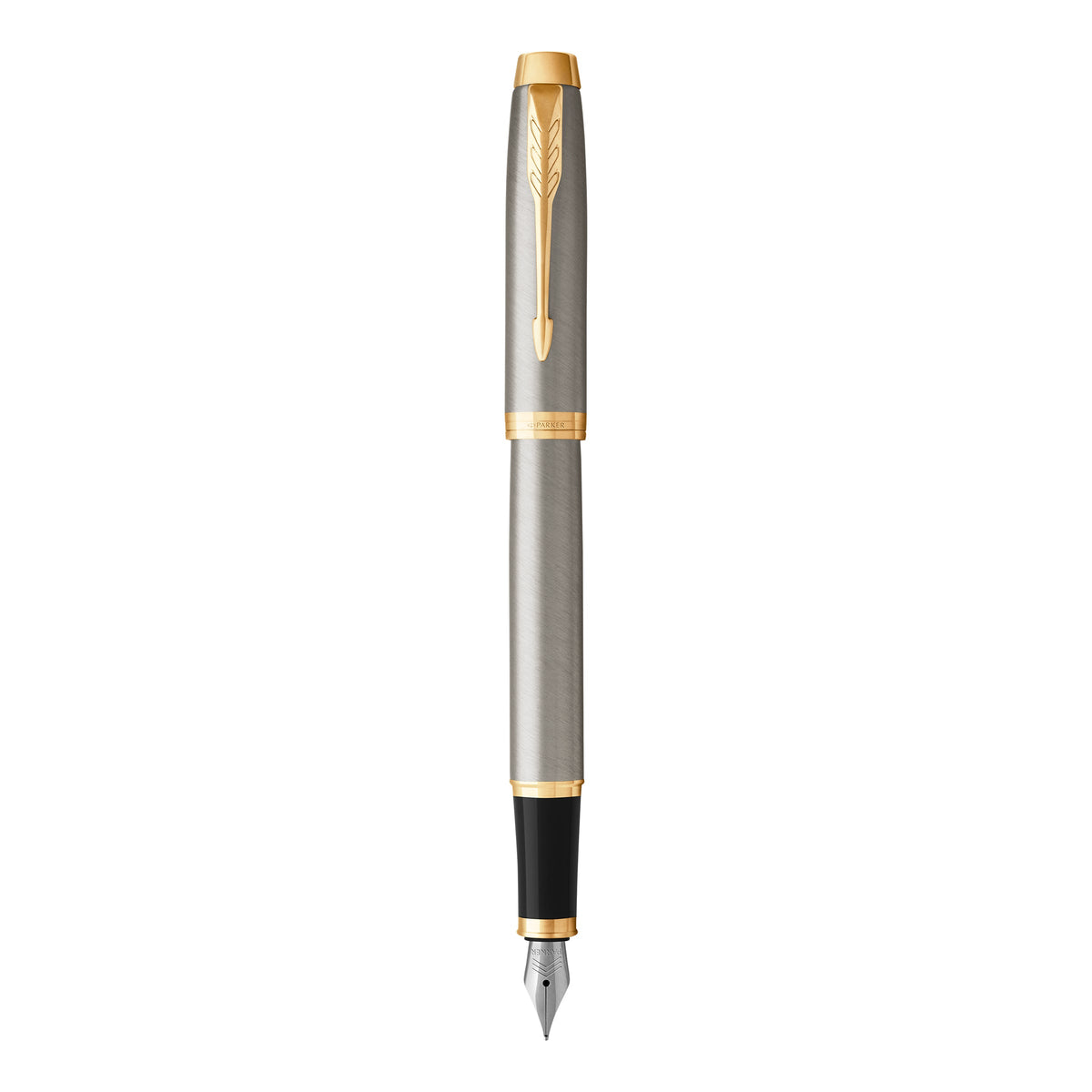 Parker IM Fountain Pen Brushed Metal and Gold Trim Medium Nib