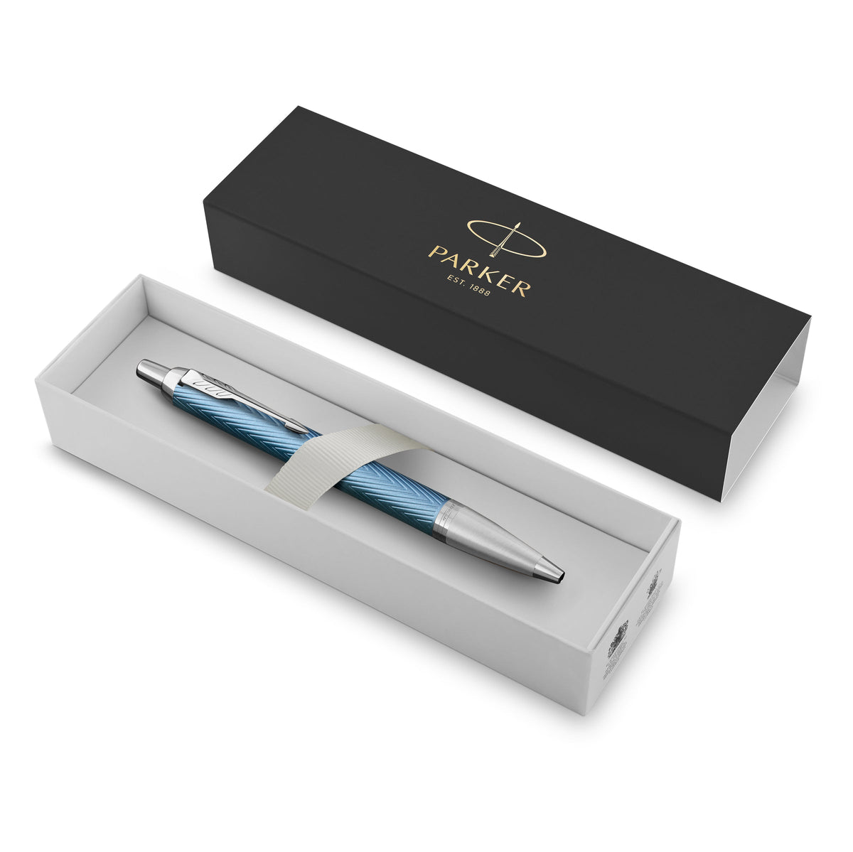 Parker IM Premium Ballpoint Pen Blue Grey Lacquer and Chrome Trim Medium Tip