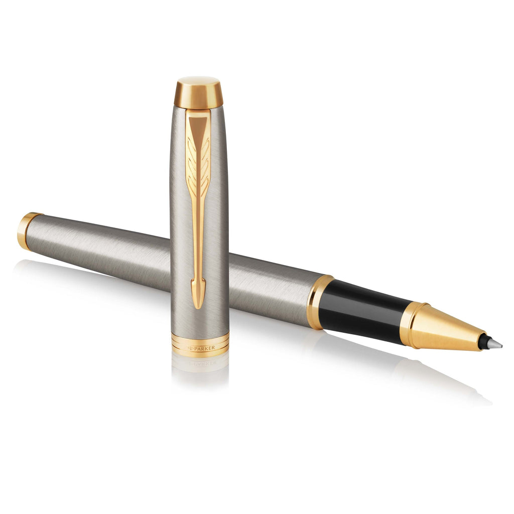 Parker IM Rollerball Pen Brushed Metal and Gold Trim Fine Tip
