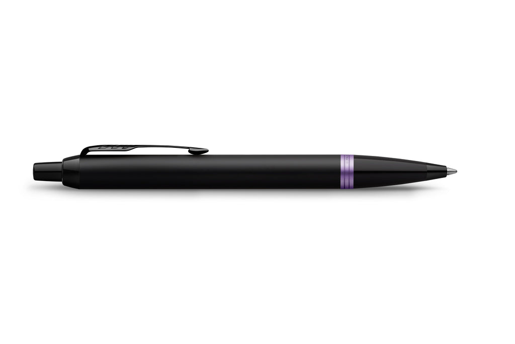 Parker IM Vibrant Rings Ballpoint Pen Satin Black and Amethyst Purple Ring Medium Tip