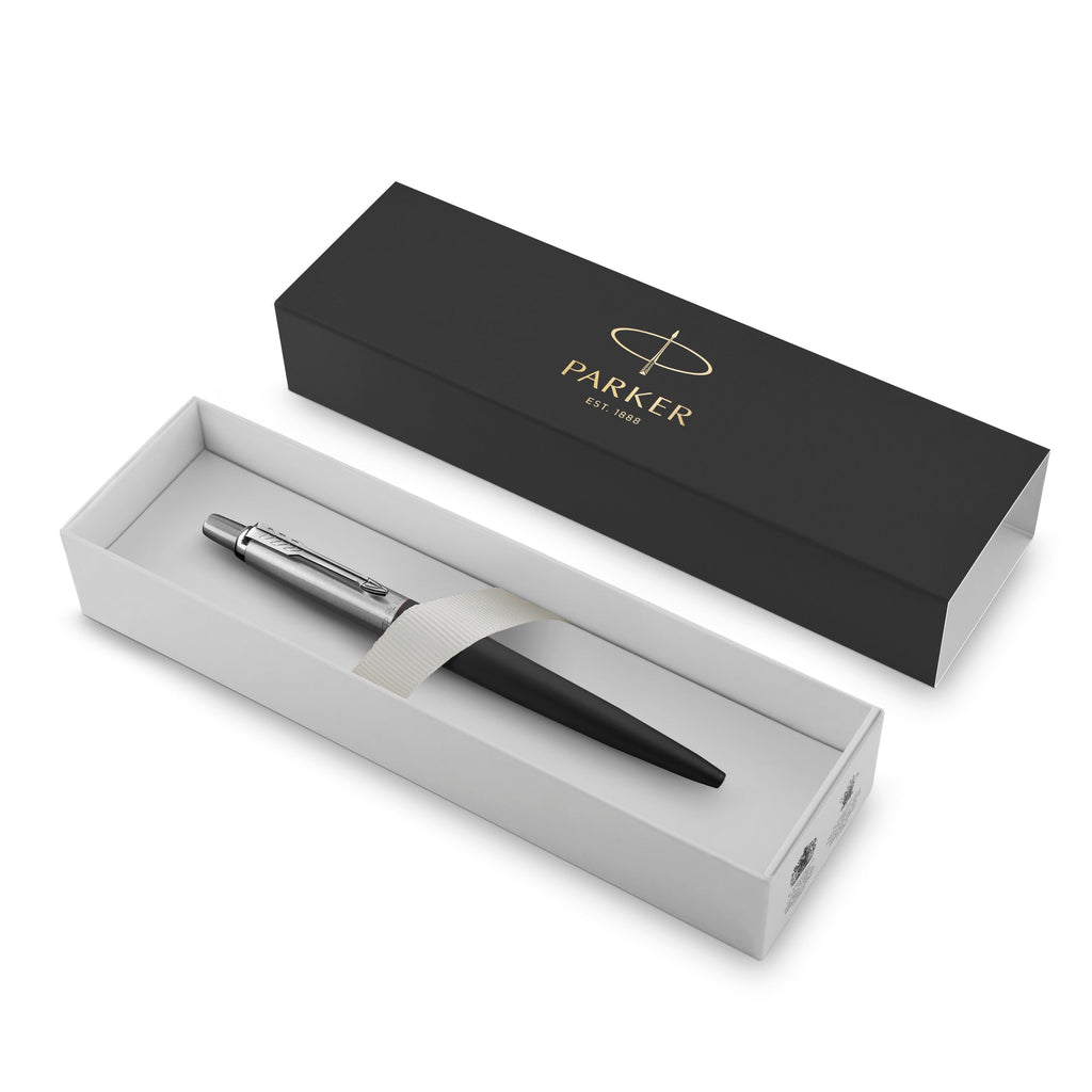 Parker Jotter Ballpoint Pen Bond Street Black and Chrome Trim Medium Tip