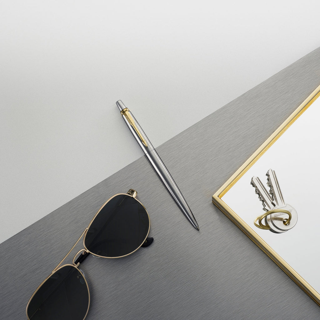 Parker Jotter Ballpoint Pen Stainless Steel and Gold Trim Medium Tip