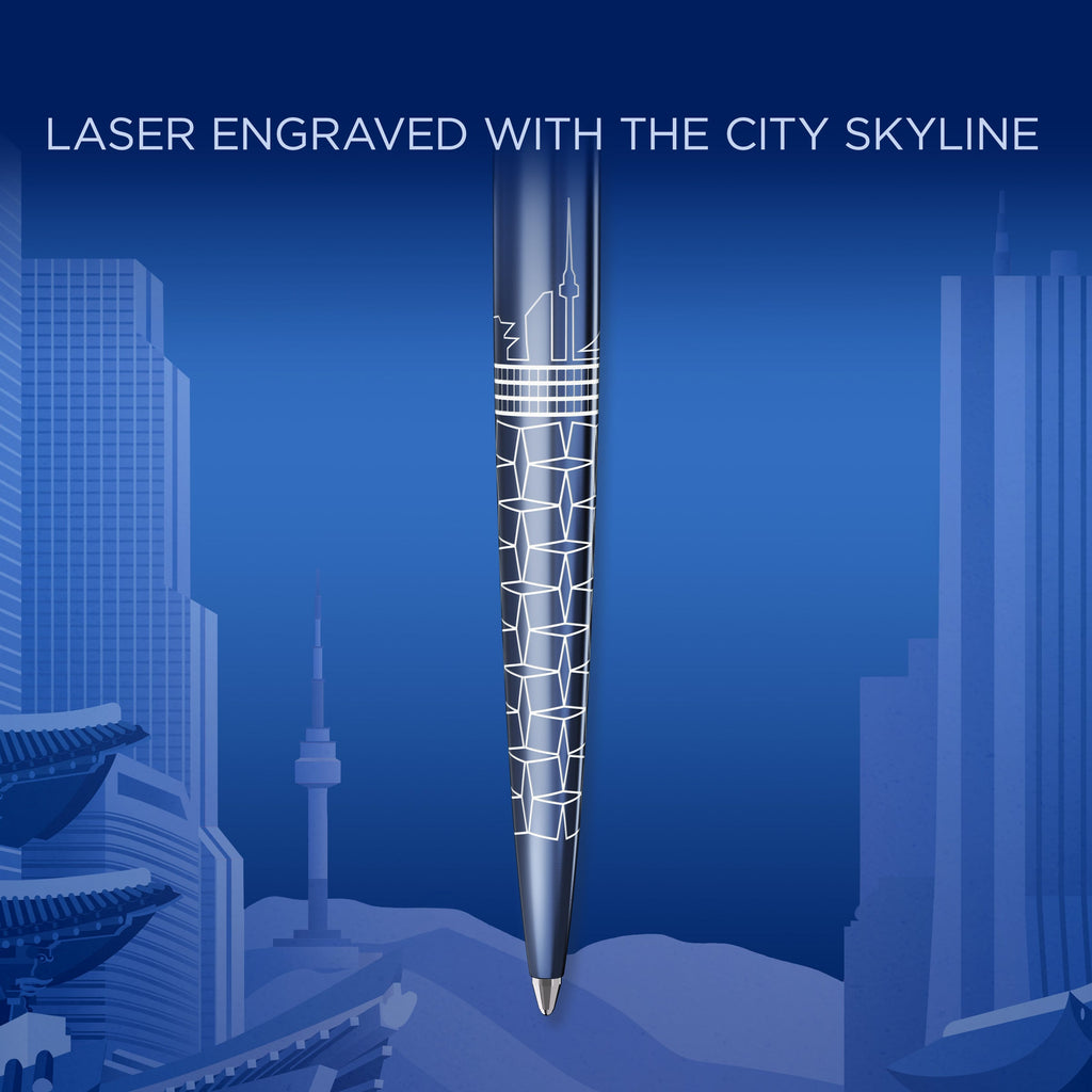 Parker Jotter SE Global Icons Ballpoint Pen Seoul Blue Lacquer and Chrome Trim Medium Tip