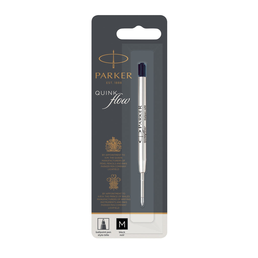 Parker Quinkflow black ballpoint refill, medium tip, as included twelve times in the counter display kit