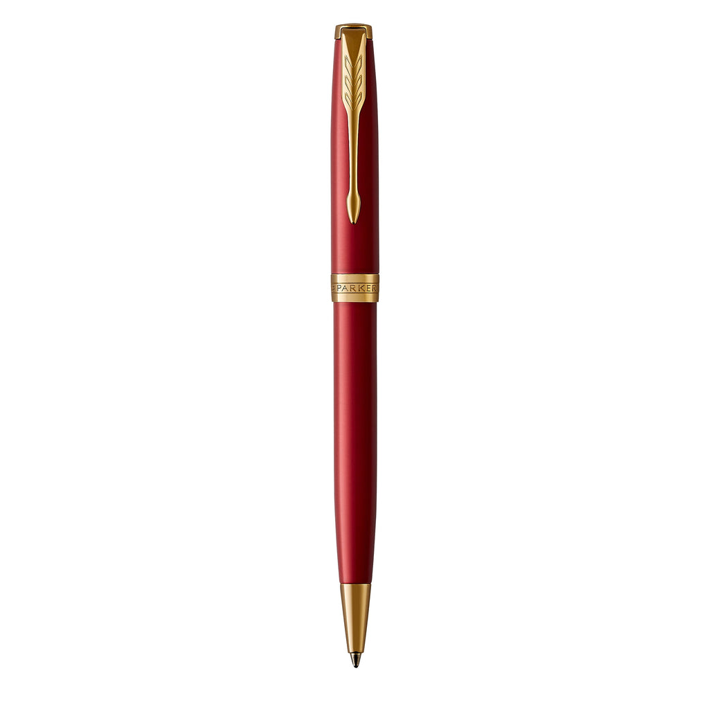 Parker Sonnet Ballpoint Pen Red Lacquer and Gold Trim Medium Tip