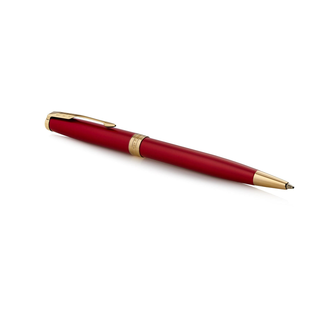 Parker Sonnet Ballpoint Pen Red Lacquer and Gold Trim Medium Tip