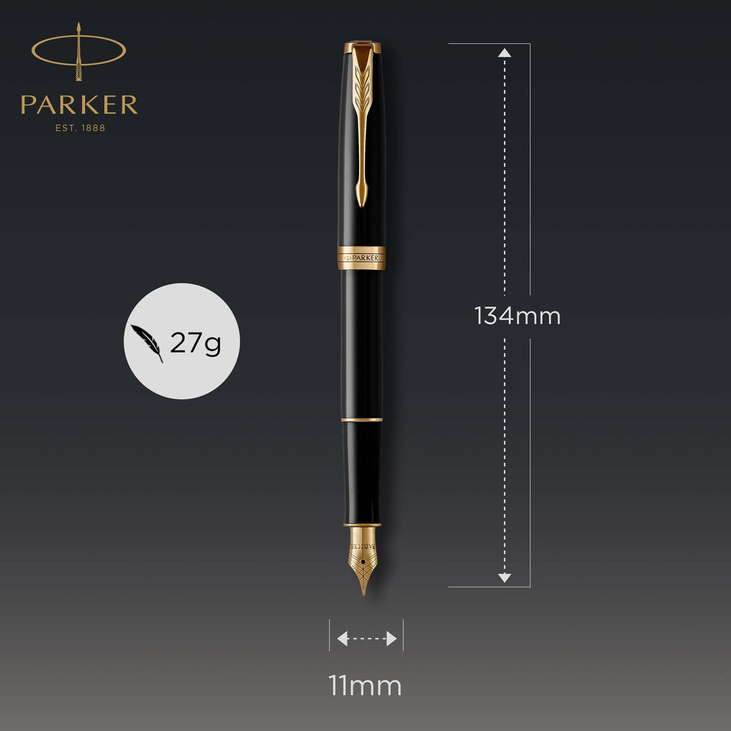 Parker Sonnet Fountain Pen Black Lacquer and Gold Trim Medium Nib