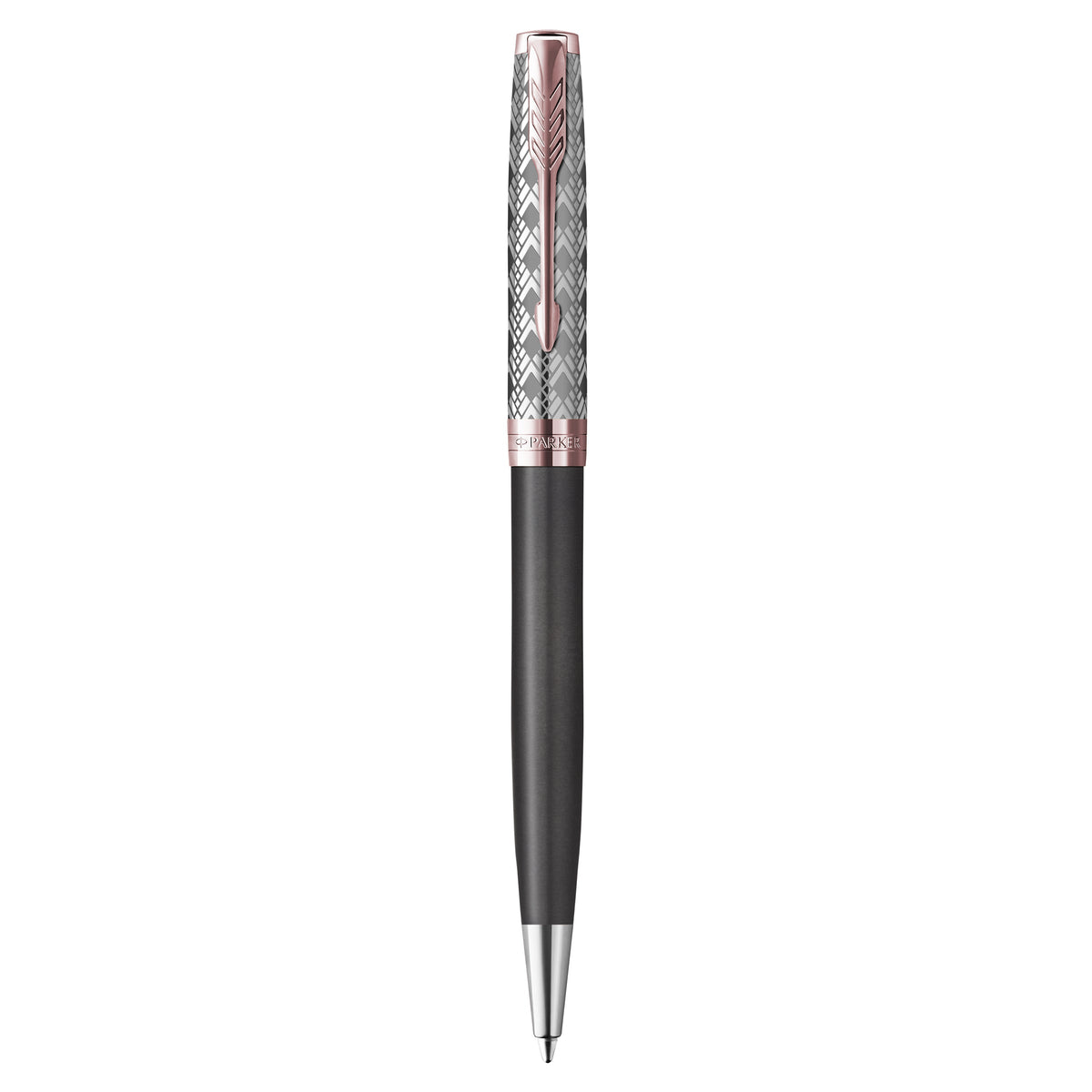 Parker Sonnet Premium Ballpoint Pen Metal Grey Lacquer and Rose Gold Trim Medium Tip