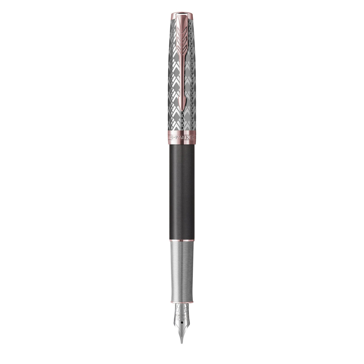 Parker Sonnet Premium Fountain Pen Metal Grey Lacquer and Rose Gold Trim Fine Nib