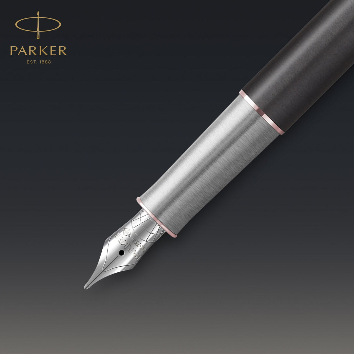 Parker Sonnet Premium Fountain Pen Metal Grey Lacquer and Rose Gold Trim Fine Nib