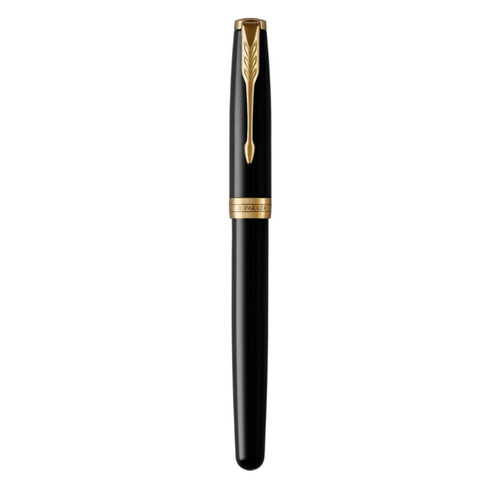 Parker Sonnet Rollerball Pen Black Lacquer and Gold Trim Fine Tip