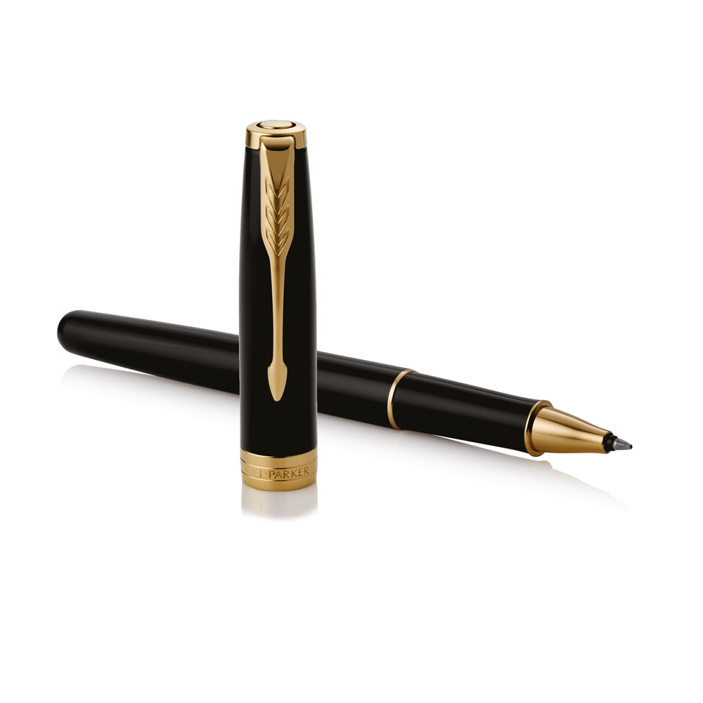 Parker Sonnet Rollerball Pen Black Lacquer and Gold Trim Fine Tip