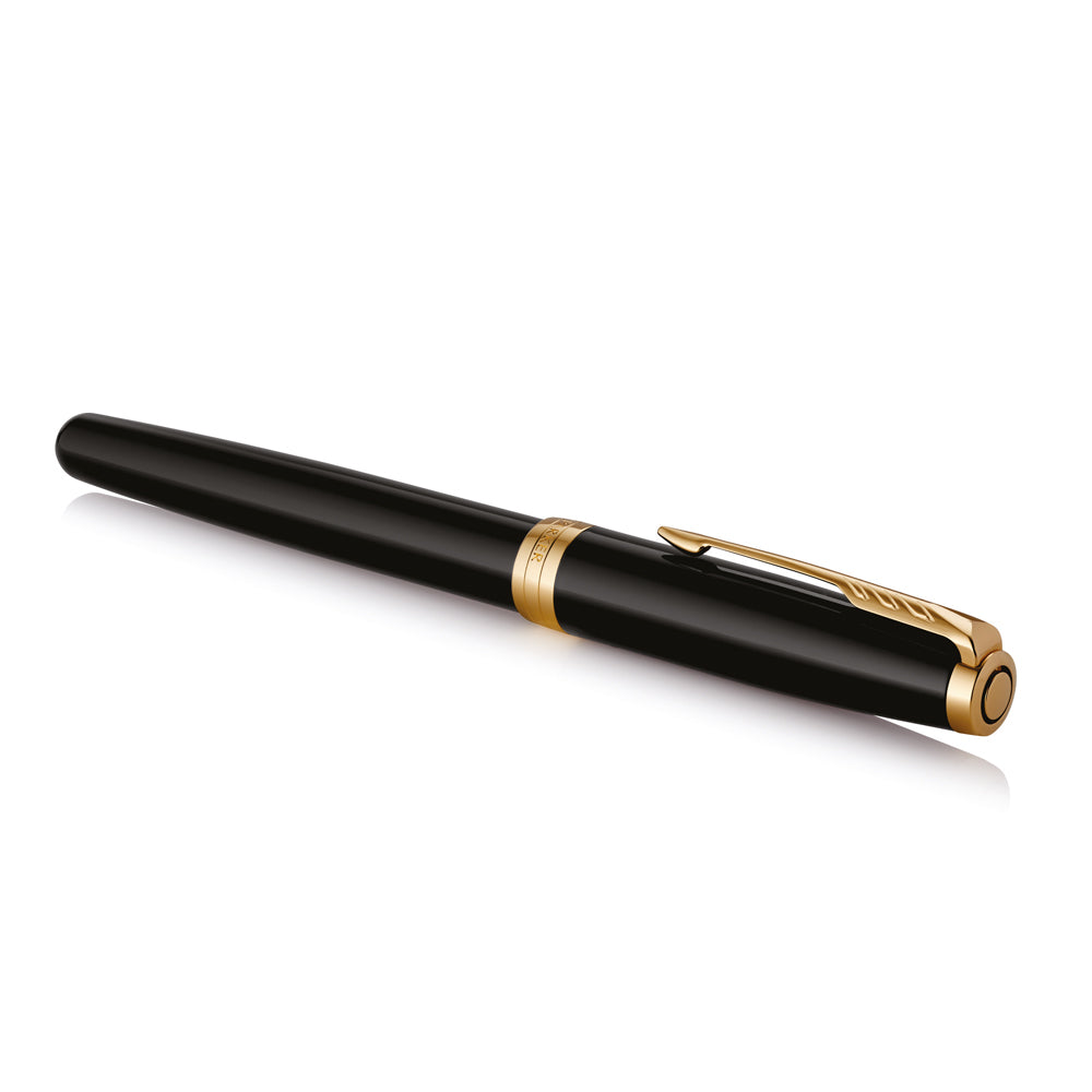 Parker Sonnet Rollerball Pen Black Lacquer and Gold Trim Fine Tip
