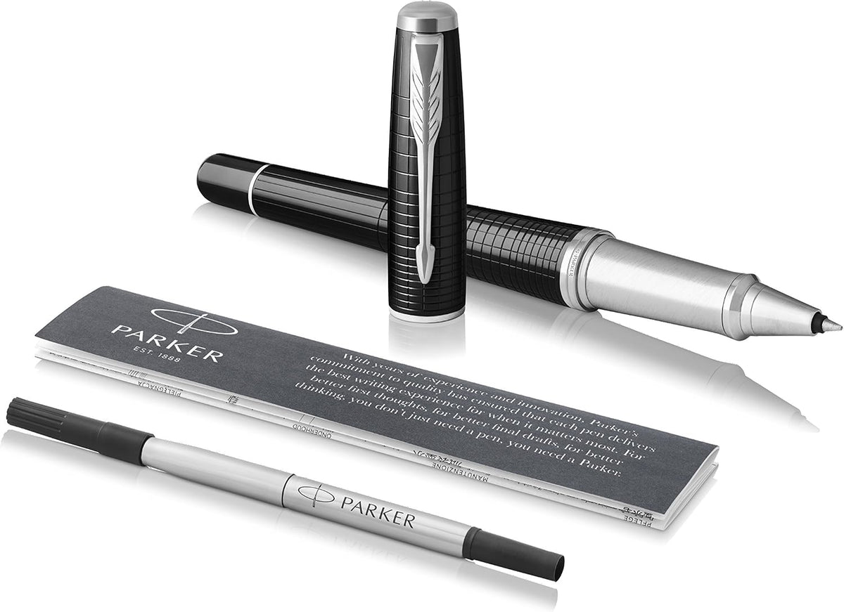 Parker Urban Premium Rollerball Pen Ebony Metal Chiselled Chrome Trim Fine Tip