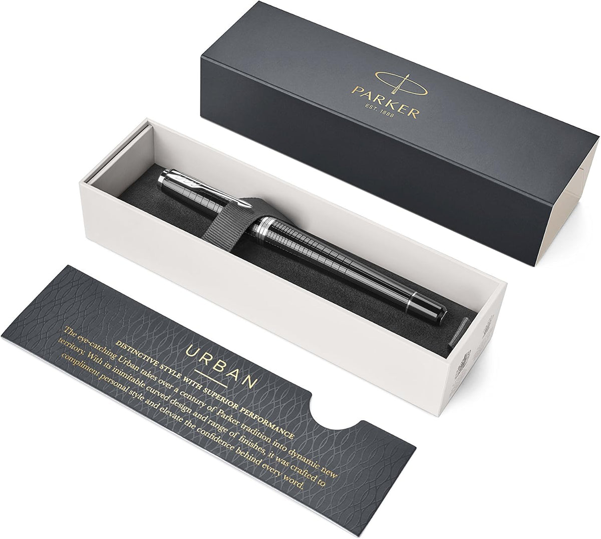Parker Urban Premium Rollerball Pen Ebony Metal Chiselled Chrome Trim Fine Tip