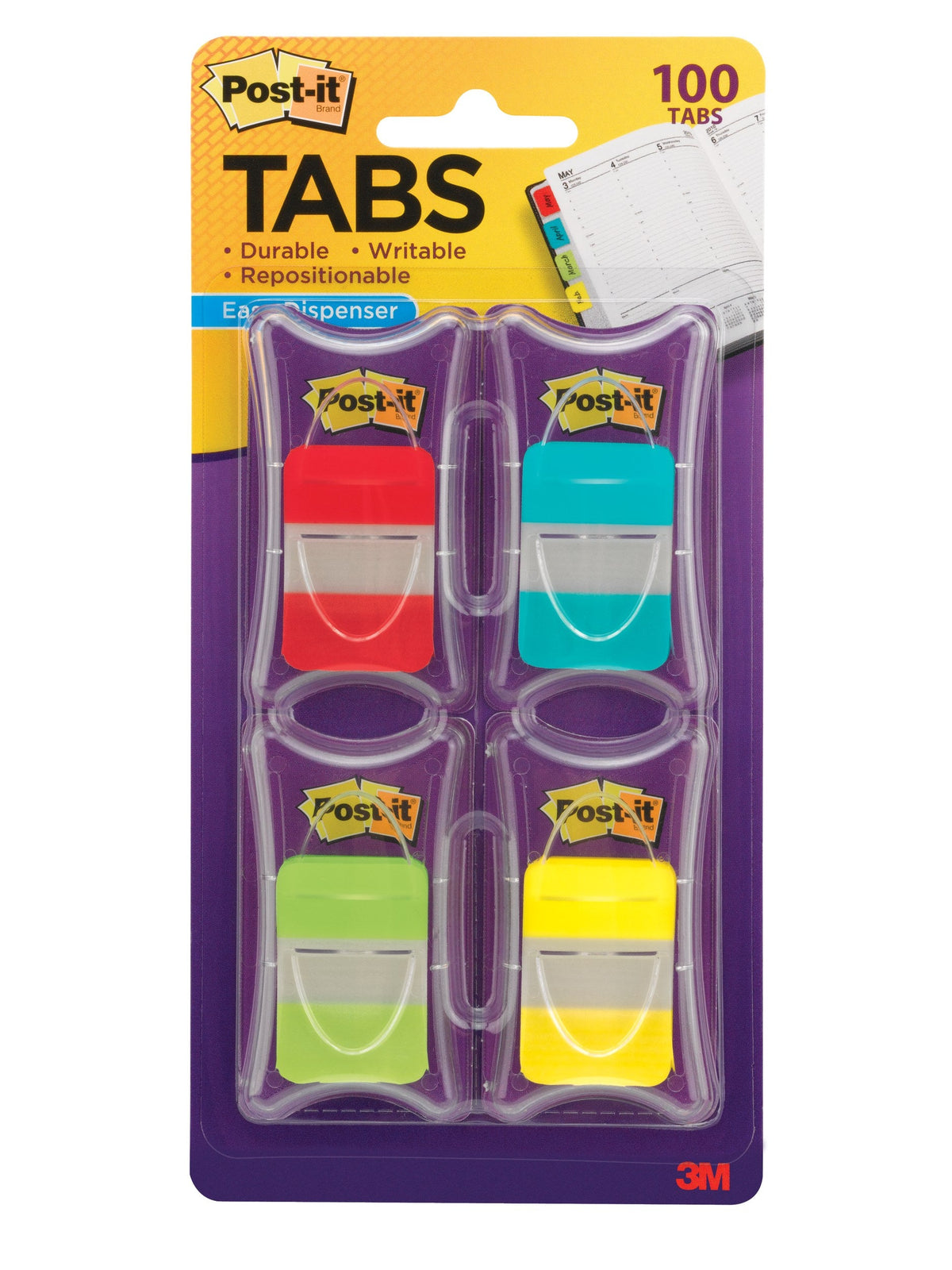 Post-it Durable Tabs Red Aqua Lime Yellow 25 x 38mm 686-RALY
