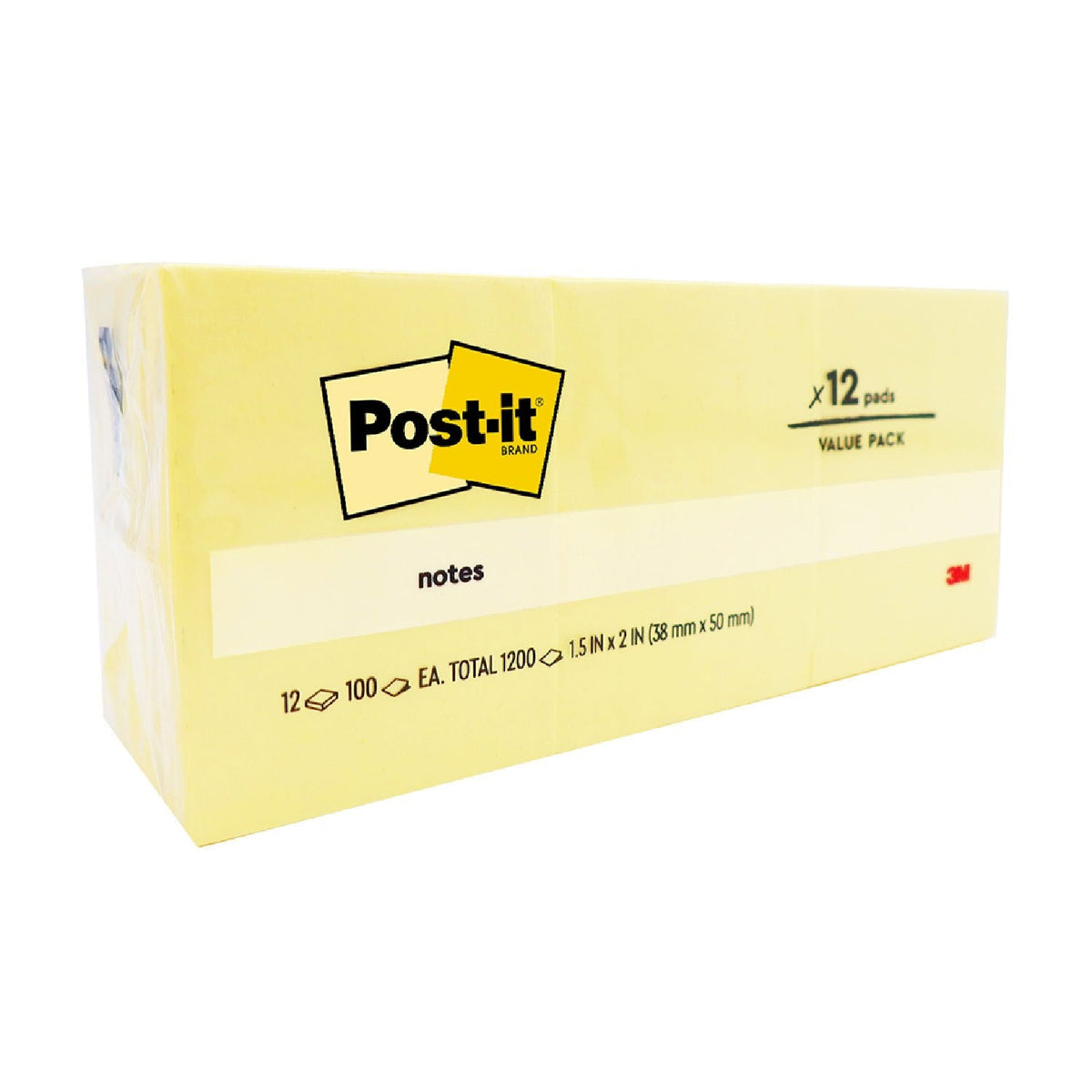 Post-it Notes Canary Yellow 35 x 48mm 100 Sheets Pack of 12 653