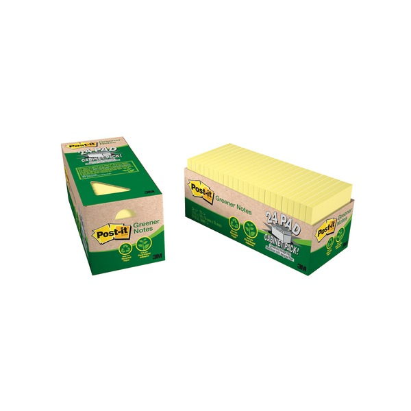 Post-it Greener Notes Canary Yellow 76 x 76mm 75 Sheets Pack of 24 654R-24CP-CY