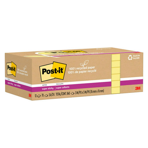 Post-it Super Sticky Notes Canary Yellow 76 x 76mm Pack of 12 654R-12SSCY