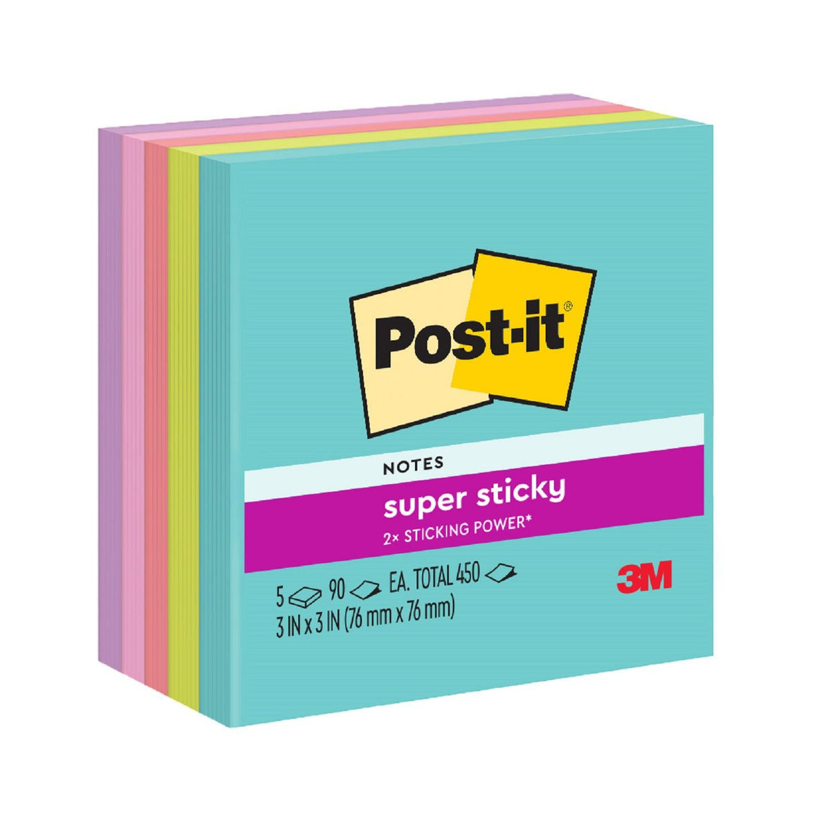 Post-it Super Sticky Notes Miami 76 x 76mm Pack of 5 654-5SSMIA