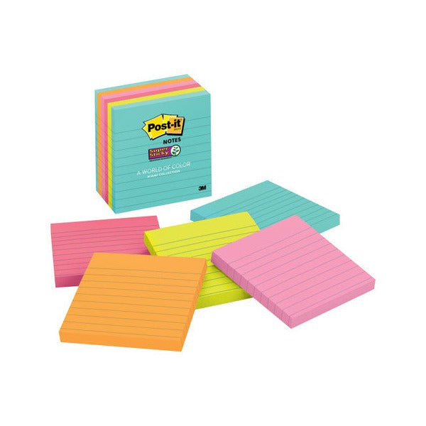 Post-it Super Sticky Notes Lined Miami 101 x 101mm Pack of 6 675-6SSMIA