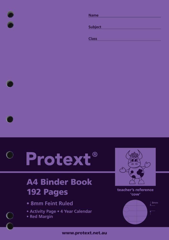 Protext Binder Book A4 192 Page Ruled PP Cow Cover