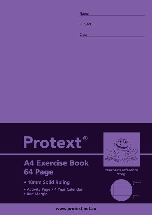 Protext Exercise Book A4 64 Page 18mm Solid Ruled Frog