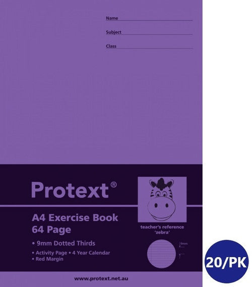 Protext Exercise Book A4 64 Page 9mm Dotted Thirds Ruled Zebra