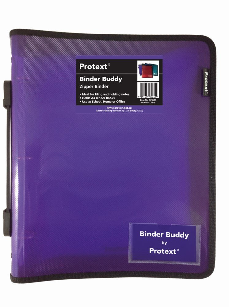 Protext Binder Buddy 25mm 3 Ring with Zipper and Handle Purple