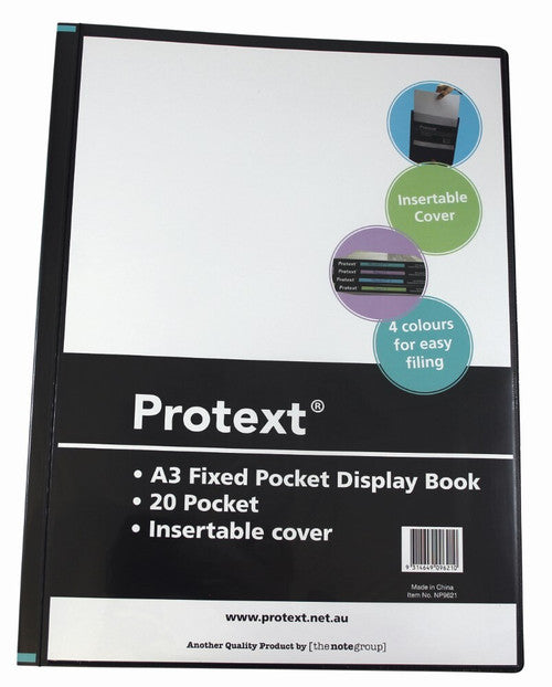 Protext Display Book A3 20 Fixed Pocket Insert Cover Black Pack of 6