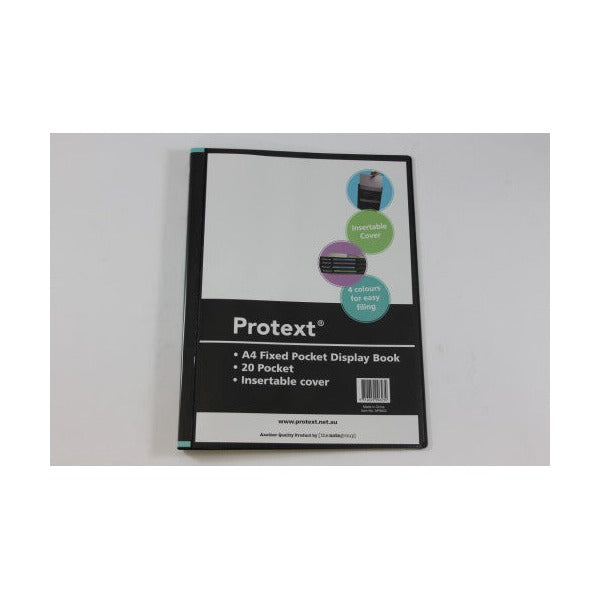 Protext Display Book A4 20 Fixed Pocket Insert Cover Black Pack of 12
