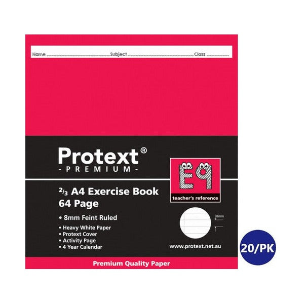 Protext Premium Exercise Book 2/3 A4 64 Page 8mm Ruled Red Margin E9