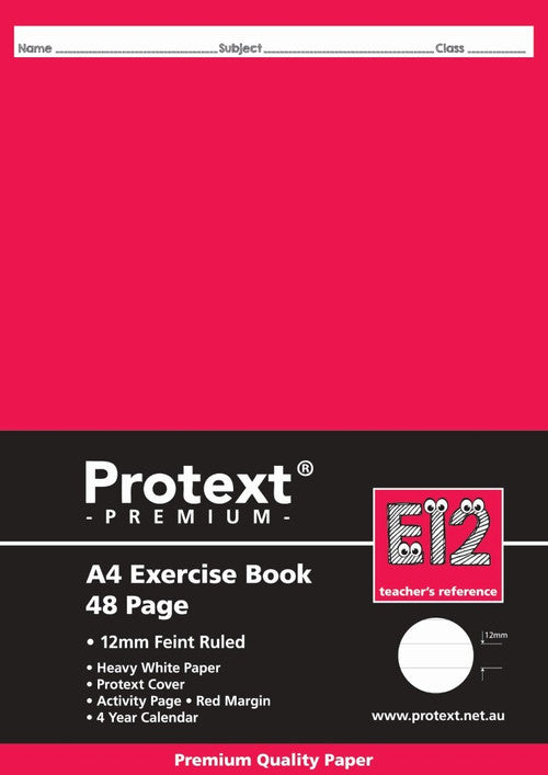 Protext Premium Exercise Book A4 48 Page 12mm Ruled Red Margin