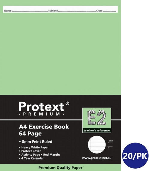 Protext Premium Exercise Book A4 64 Page 8mm Ruled Red Margin E2
