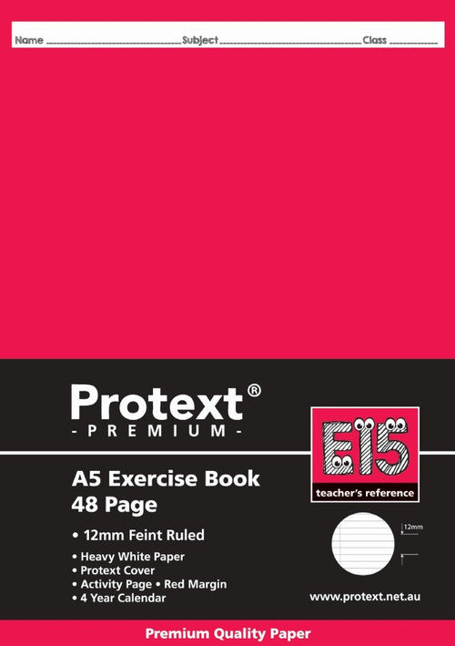 Protext Premium Exercise Book A5 48 Page 12mm Ruled Red Margin E15