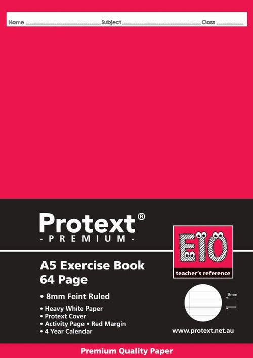 Protext Premium Exercise Book A5 64 Page 8mm Ruled Red Margin E10