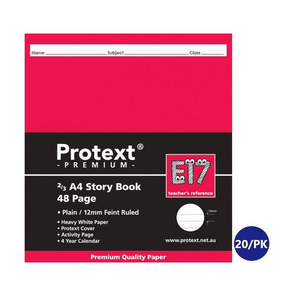 Protext Premium Story Book 2/3 A4 48 Page Plain 12mm Ruled Red Margin E17