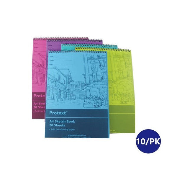 Protext Sketch Book A4 Polypropylene 20 Sheet Assorted Pack of 10