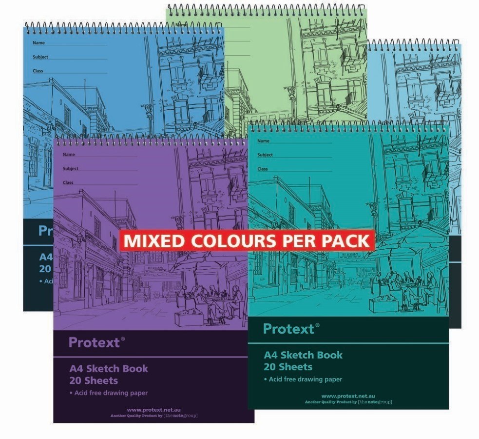 Protext Sketch Book A4 Polypropylene 20 Sheet Assorted Pack of 10