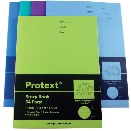 Protext Story Book 330 x 240mm 64 Page Plain Plus QLD Year 1 Ruled Echidna Pack of 10