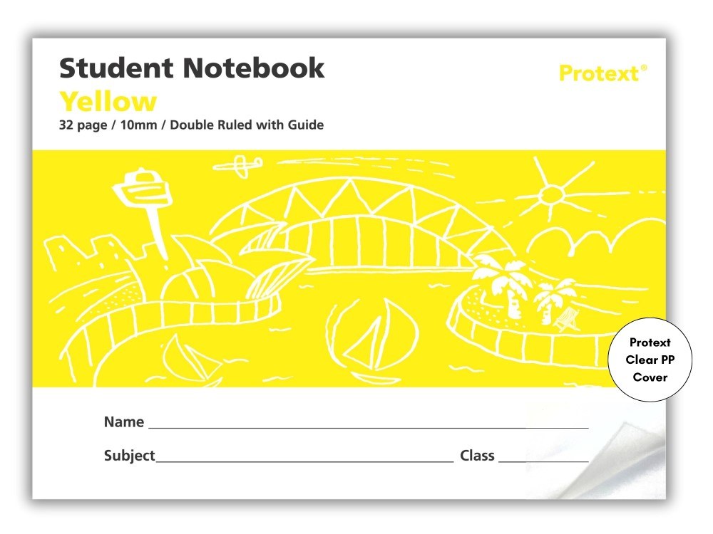 Protext Student Notebook 32 Page 10mm Double Ruled with Guide Yellow