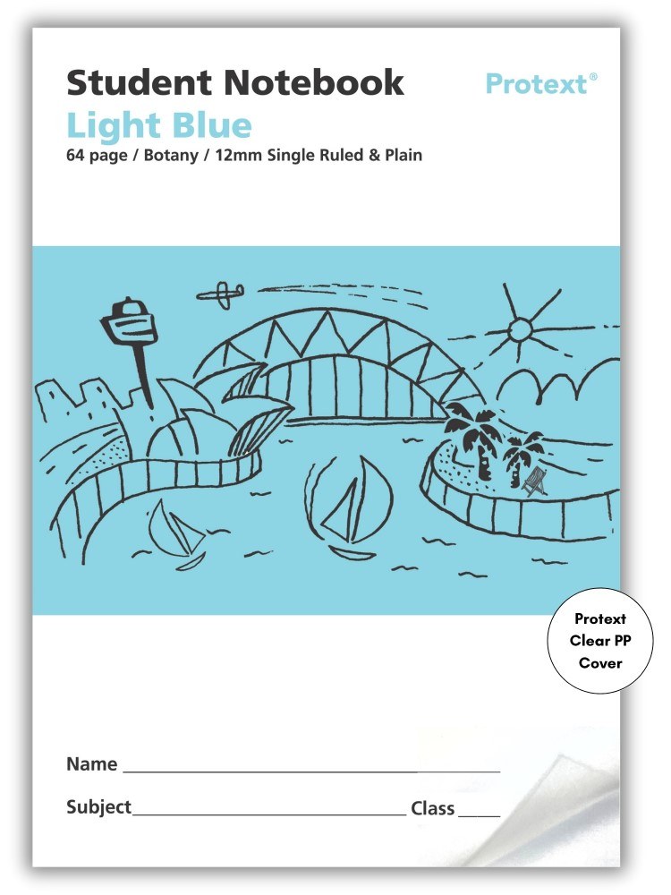 Protext Student Notebook 64 Page 12mm Single Ruled and Plain Light Blue