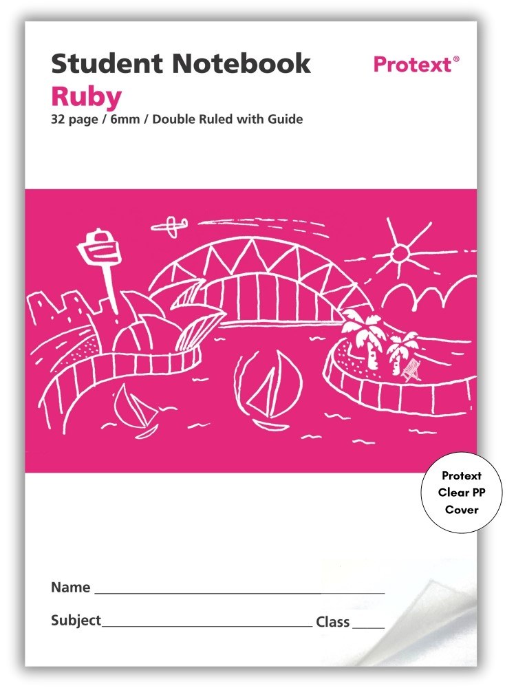 Protext Student Notebook 32 Page 6mm Double Ruled with Guide Ruby