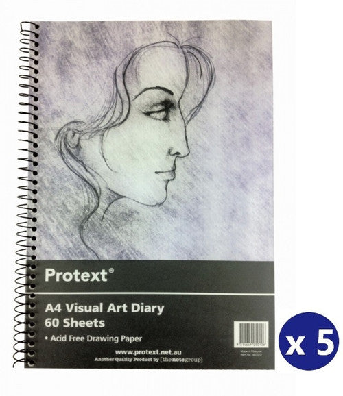 Protext Visual Art Diary A4 60 Sheet Polypropylene Clear Cover Pack of 5