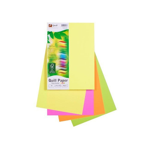 Quill Coloured Paper 80gsm A4 Fluoro Assorted Pack of 250