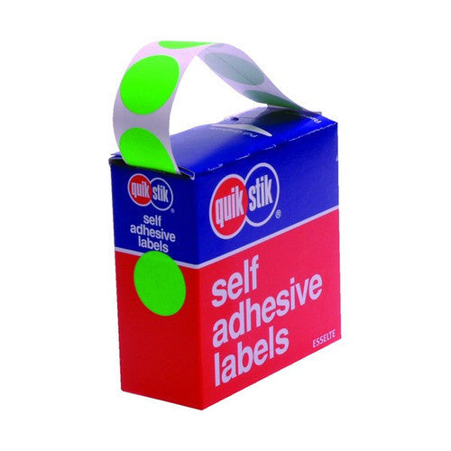 QuikStik Label Dispenser Circle 24mm Fluoro Green Pack of 350