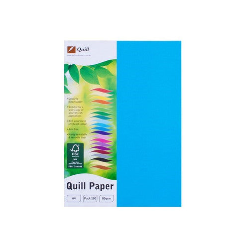 Quill Coloured Paper 80gsm A4 Marine Blue Pack of 100