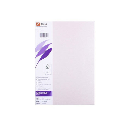 Quill Metallique Paper 120gsm A4 Mother of Pearl Pack of 25